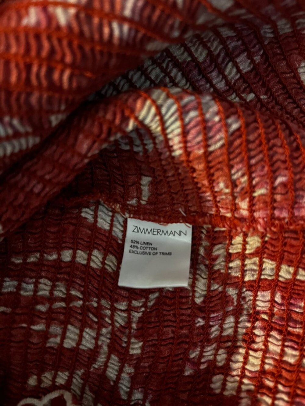 NWOT ZIMMERMANN Linen Corsair Shirred Flutter Mini Dress 3 US 10 Red Floral - Picture 10 of 11